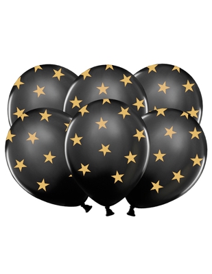 6 Palloncini in Lattice neri con stelle dorate