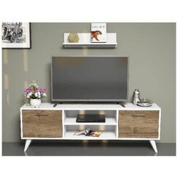 Mobile Porta Tv Horus Moderno, Con Ante, Mensola, Ripiani, Da Salotto, Bianco, Noce In Legno, 120 X 30 X 48,6 Cm en oferta