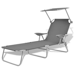 Lettino Prendisole con Tettuccio in Acciaio Grigio 58x189x27 cm precio