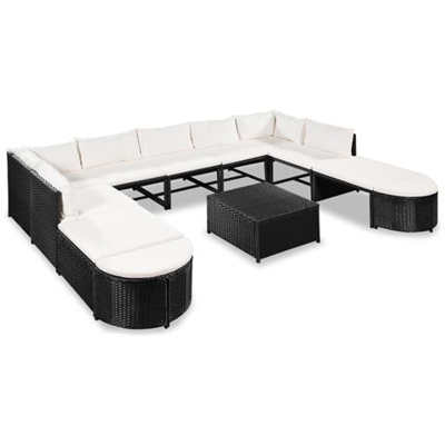 Set Divani Da Giardino 32 Pz Polirattan Nero E Bianco Crema