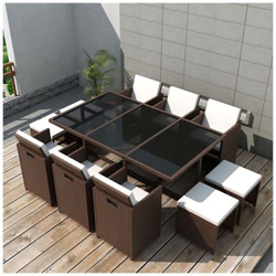 27 Pezzi Set Da Pranzo All'aperto Polyrattan Marrone precio