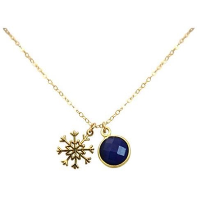 Collana - Ciondolo - Fiocco Di Neve - Argento 925 - Placcato Oro 18k - Zaffiro - Azzurro - 1,3 Cm