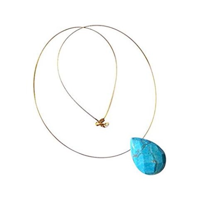 Donna - Collana - Ciondolo - Pendente - Placcato Oro 14k - Turchese - Azzurro - Goccia - Sfaccettato - 45 Cm