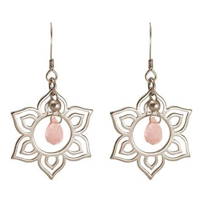 Donna - Braccialetto - Argento 925 - Fiore Di Loto - Mandala - Quarzo Rosa - Lacrima - Goccia - Yoga