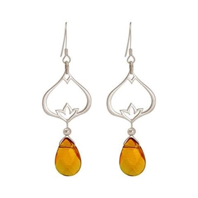 Donna - Braccialetto - Argento 925 - Fiore Di Loto - Citrino - Lacrima - Goccia - Giallo - Yoga - 4,5 Cm