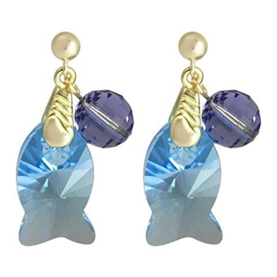 Donna - Oreccini - Placcato Oro 18k - Pesce - Azzurro - Viola - Made With Swarovski Elements® - 3,5 Cm