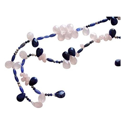 Donna - Collana - Lapislazzuli - Azzurro - Quarzo Rosa - Goccia - 130 Cm
