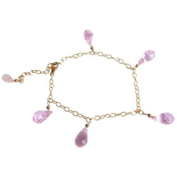 Donna - Braccialetto - Placcato Oro 14k - Quarzo Rosa - Goccia - Lunghezza Regolabile precio