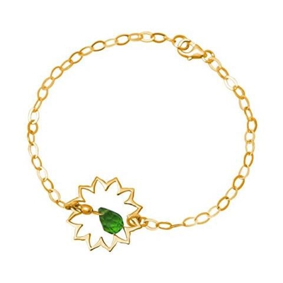 Donna - Braccialetto - Argento 925 - Placcato Oro 18k - Mandala - Quarzo De Tormalina - Lacrima - Goccia - Verde - Yoga