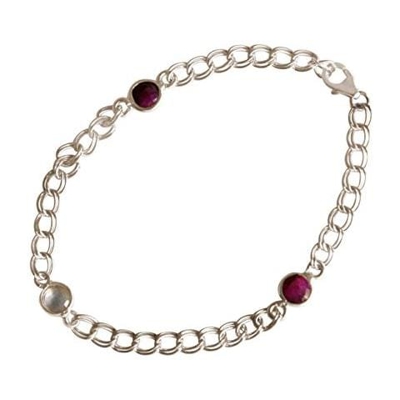Braccialetto - Argento 925 - Rubino - Quarzo Rosa - Rosso - Catena - Flessibile