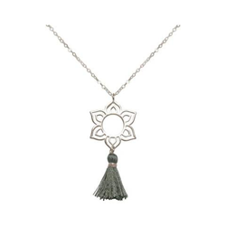Donna - Collana - Ciondolo - Argento 925 - Fiore Di Loto - Mandala - Nappa - Grigio - Yoga - 45 Cm precio