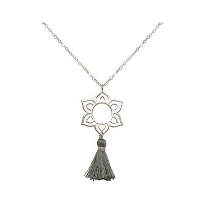 Donna - Collana - Ciondolo - Argento 925 - Fiore Di Loto - Mandala - Nappa - Grigio - Yoga - 45 Cm