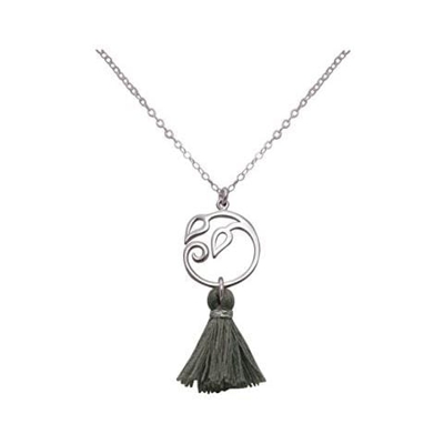 Donna - Collana - Ciondolo - Argento 925 - Foglie Di Vite - Nappa - Grigio - Yoga - 45 Cm