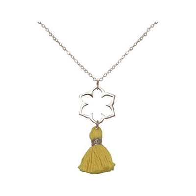 Donna - Collana - Ciondolo - Argento 925 - Fiore Di Loto - Mandala - Nappa - Giallo - Yoga - 45 Cm