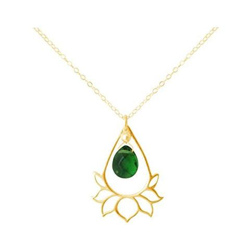 Donna - Collana - Ciondolo - Argento 925 - Placcato Oro 18k - Fiore Di Loto - Tormalina - Quarzo - Lacrima - Goccia - Verde - Yoga - 45 Cm características