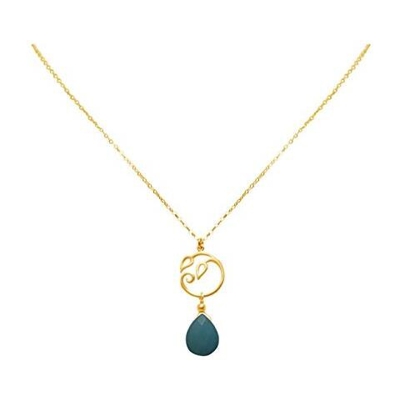 Donna - Collana - Ciondolo - Argento 925 - Placcato Oro 18k - Foglie Di Vite - Turchese - Lacrima - Goccia - Azzurro - Yoga - 45 Cm