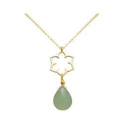 Donna - Collana - Ciondolo - Argento 925 - Placcato Oro 18k - Fiore Di Loto - Mandala - Calcedonio - Lacrima - Goccia - Verde - Yoga - 45 Cm en oferta