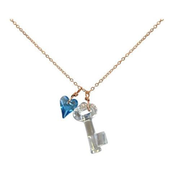 Donna - Collana - Ciondolo - Placcato Oro Rosa 18k - Chiave - Cuore - Azzurro - Made With Swarovski Elements® - 45 Cm precio