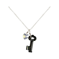 Donna - Collana - Ciondolo - Argento 925 - Chiave - Cuore - Nero - Bianco - Made With Swarovski Elements® - 45 Cm precio
