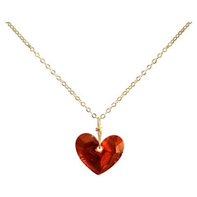 Donna - Collana - Ciondolo - Placcato Oro 18k - Cuore - Rosso - Made With Swarovski Elements® - 45 Cm
