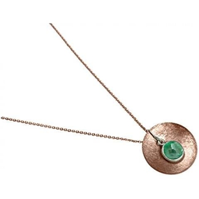 Collana - Ciondolo - Argento 925 - Placcato Oro Rosa 18k - Disco - Smeraldo - Verde - 45 Cm