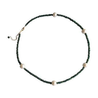 Donna - Collana - Placcato Oro 14k - Smeralda Verde - Perlas Biancas - 45 Cm