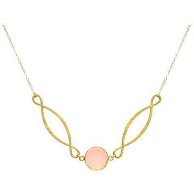 Donna - Collana - Ciondolo - Infinity - 925 Sterling Argento - Placcato Oro 18k -- Drusi - Quarzo Rosa - 55 Cm