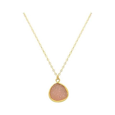 Donna - Collana - Ciondolo - Argento - 925 Sterling Argento - Placcato Oro 18k - Drusi - Rosa - Quarzo - 45 Cm