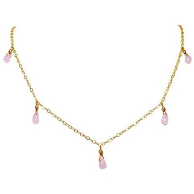 Donna - Collana - Placcato Oro 14k - Quarzo Rosa - Goccia - 60 Cm - Lunghezza Regolabile
