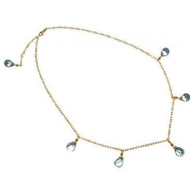 Donna - Collana - Placcato Oro 14k - Quarzo Azzurro - Goccia - 50 Cm - Lunghezza Regolabile