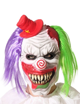 Maschera clown terrificante capelli bicolore per adulto