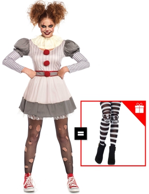 Costume da clown terrificante per donna con calze omaggio