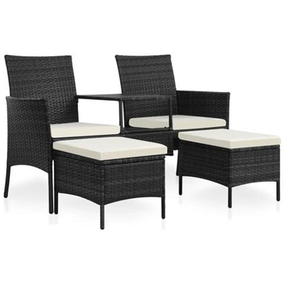 Set Divani Da Esterni 7 Pz In Polyrattan Nero E Bianco