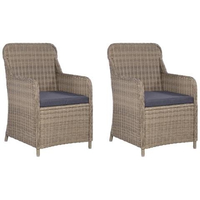 Sedie da Esterno con Cuscini 2 pz in Polyrattan Marrone