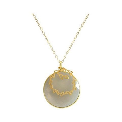 Donna - Collana - Argento - 925 Sterling Argento - Placcato Oro 18k - Pietra Luna - Grigio - Candy - 60 Cm