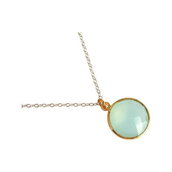 Donna - Collana - Argento - 925 Sterling Argento - Placcato Oro 18k - Calcedonio - Verde Mare - Candy - 45 Cm en oferta