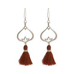 Donna - Braccialetto - Argento 925 - Fiore Di Loto - Nappa - Rosso Marrone - Yoga - 4,5 Cm características