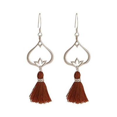 Donna - Braccialetto - Argento 925 - Fiore Di Loto - Nappa - Rosso Marrone - Yoga - 4,5 Cm