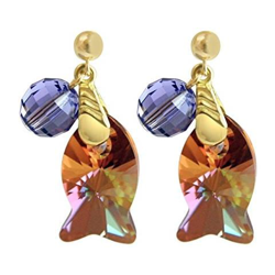 Donna - Oreccini - Placcato Oro 18k - Pesce - Marrone Dorato - Viola - Made With Swarovski Elements® - 3 Cm precio