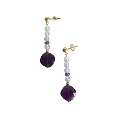 Donna - Orecchini - Placcato Oro 14k - Acquamarina - Ametista - Azzurro - Viola - Goccia - Sfaccettato - 3 Cm