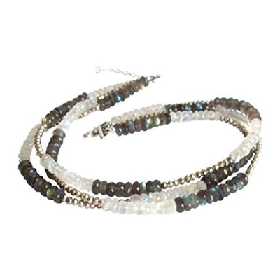 Donna - Collana - Argento - 925 Sterling Argento - Labradorite - Pietra Di Luna - Grigio - Bianco - 45 Cm