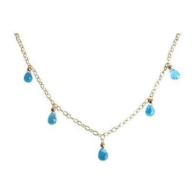 Donna - Collana - Placcato Oro 14k - Quarzo Azzurro - Goccia - 50 Cm - Lunghezza Regolabile