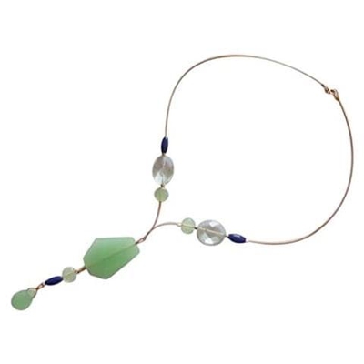 Donna - Collana - Ciondolo - Pendente - Placcato Oro 14k - Acquamarine - Azzurro - Ametista - Viola - Quarzo - Sfaccettato - 60 Cm