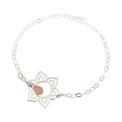 Donna - Braccialetto - Argento 925 - Fiore Di Loto - Mandala - Quarzo Rosa - Lacrima - Goccia - Yoga en oferta
