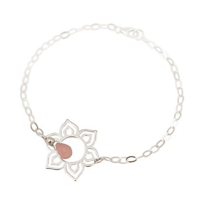 Donna - Braccialetto - Argento 925 - Fiore Di Loto - Mandala - Quarzo Rosa - Lacrima - Goccia - Yoga