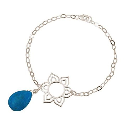 Donna - Braccialetto - Argento 925 - Fiore Di Loto - Mandala - Turchese - Lacrima - Goccia - Azzurro - Yoga