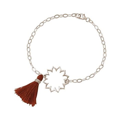 Donna - Braccialetto - Argento 925 - Mandala - Nappa - Rosso Marrone - Yoga