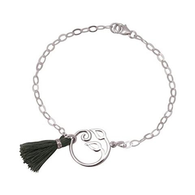Donna - Braccialetto - Argento 925 - Foglie Di Vite - Nappa - Grigio - Yoga