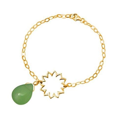 Donna - Braccialetto - Argento 925 - Placcato Oro 18k - Mandala - Calcedonio - Lacrima - Goccia - Verde - Yoga