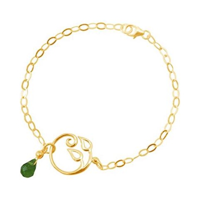 Donna - Braccialetto - Argento 925 - Placcato Oro 18k - Foglie Di Vite - Peridoto - Lacrima - Goccia - Verde - Yoga